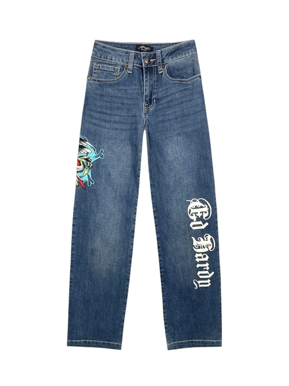 Ed Hardy Wide Leg Jeans Light Wash Embroidered Y2K Size 28